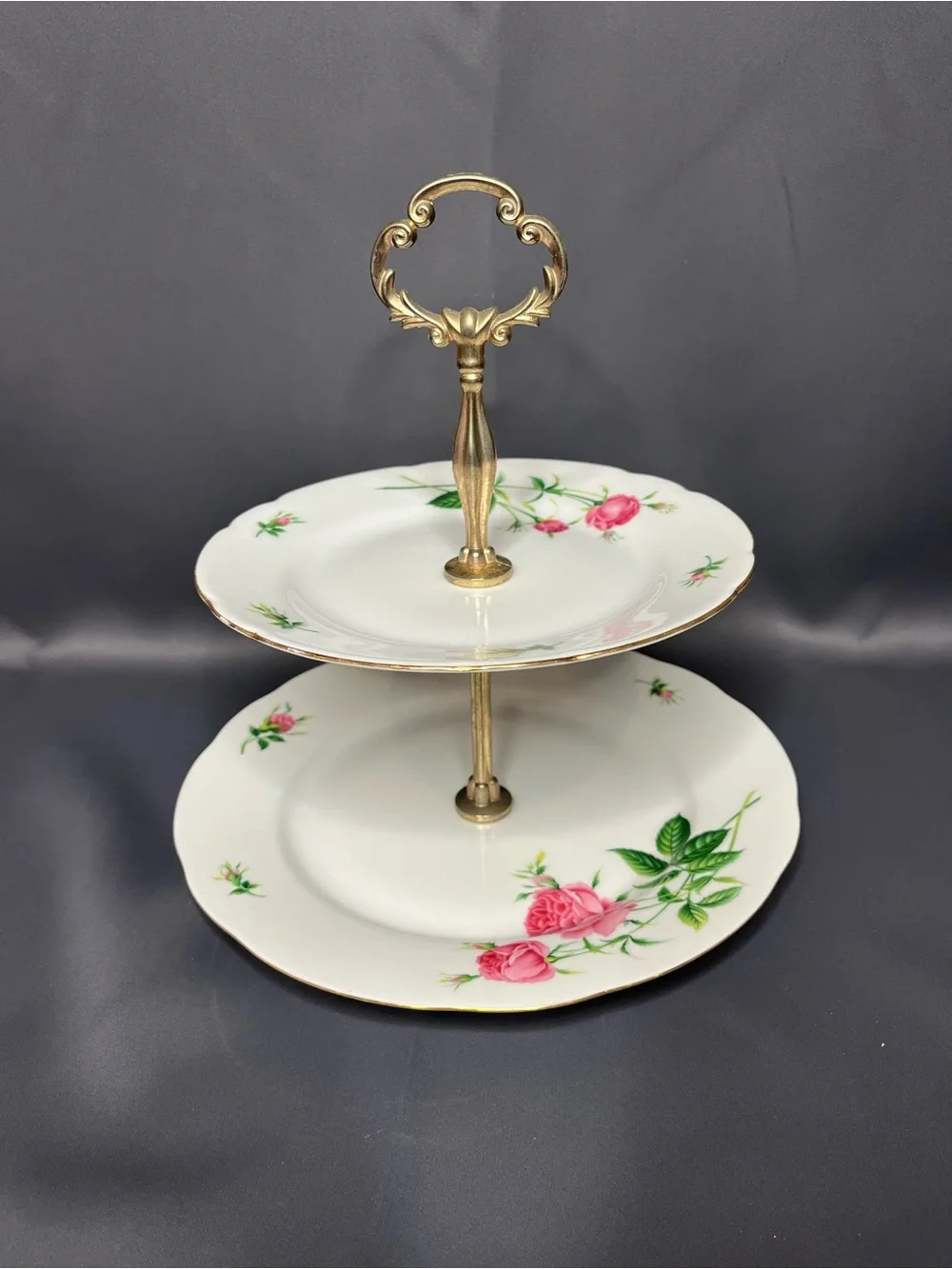 Vintage Christineholm Porcelain Rose 2 Tier‎ Cake Stand